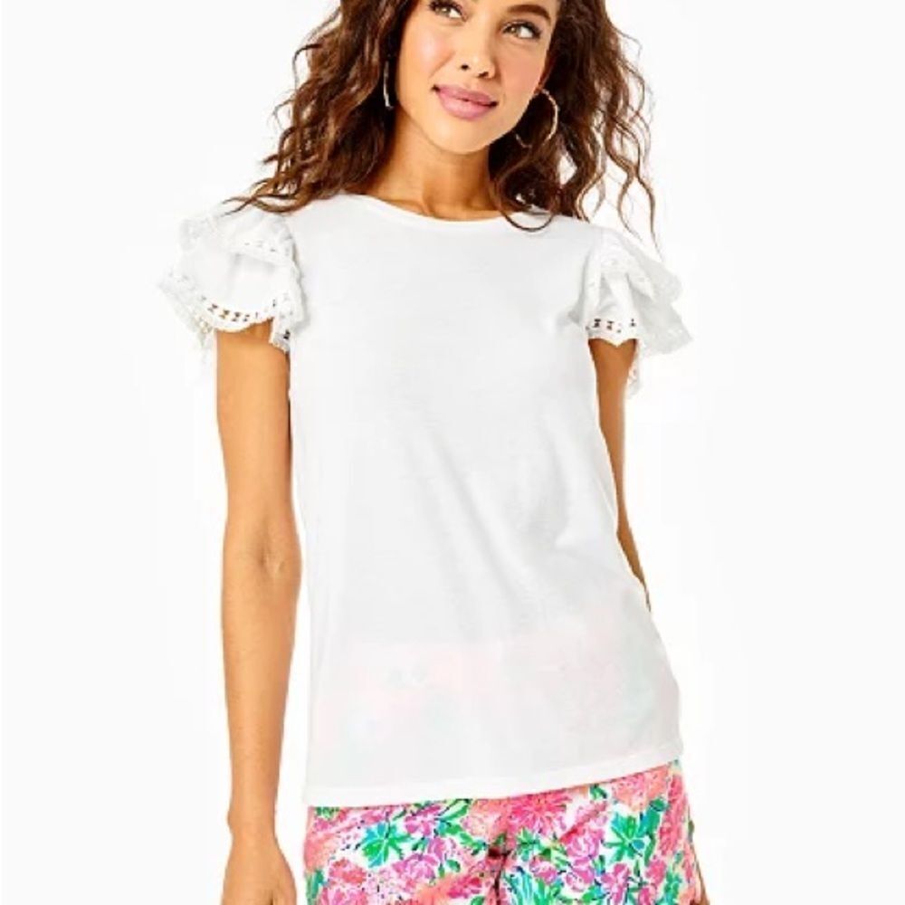 Lily Pulitzer EASY FIT TOP WITH CREW NECKLINE AND TIERED, FLOUNCED, SHORT SLEEVE